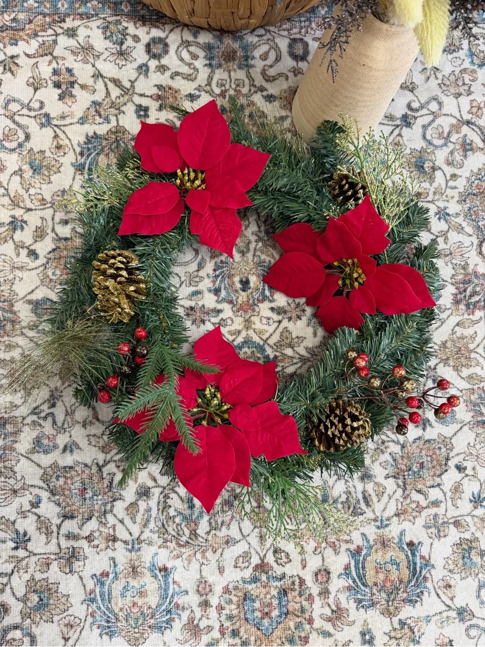 New Christmas Wreath Festive Red Poinsettia Holiday Wreath by old time pottery